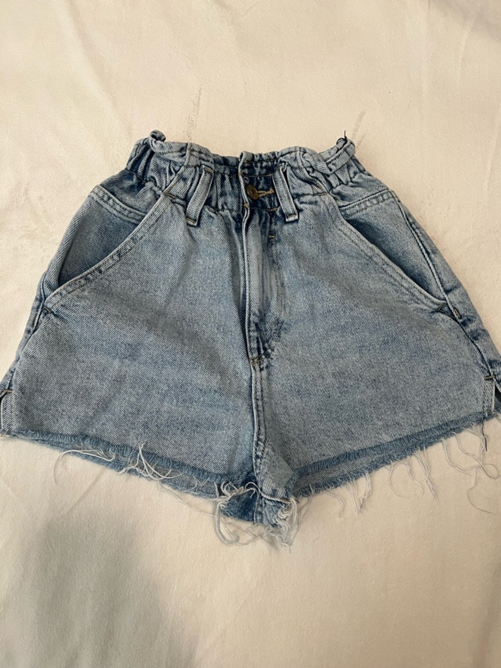 Zara Light Blue High Waist Frayed Denim Shorts